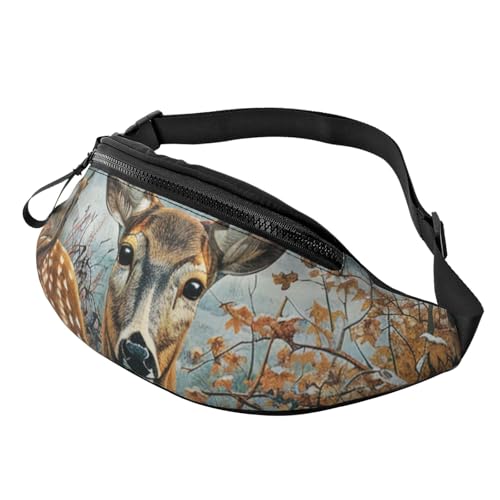 Hüfttasche mit Camouflage-Hirsch-Aufdruck, mit Kopfhöreranschluss, personalisierte Bauchtaschen, Unisex, Laufen, Wandern, Crossbody-Tasche für Männer und Frauen, Schwarz , Einheitsgröße, Sling von JKLQWC