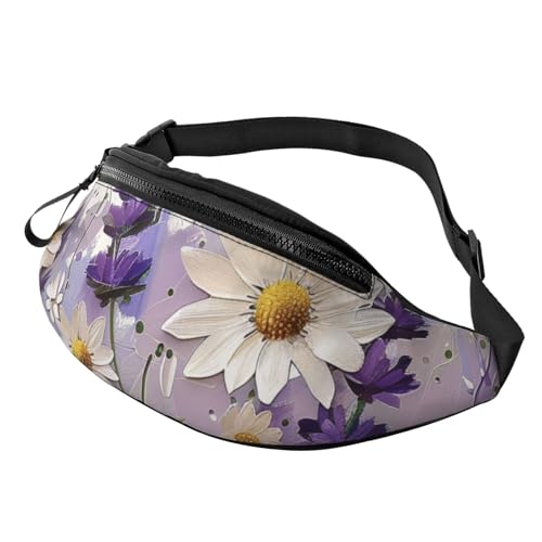 Hüfttasche mit Kopfhöreranschluss, Motiv: Lavendel und Gänseblümchen, Uni, zum Laufen, Wandern, Crossbody-Tasche für Damen und Herren, Schwarz , Einheitsgröße von JKLQWC