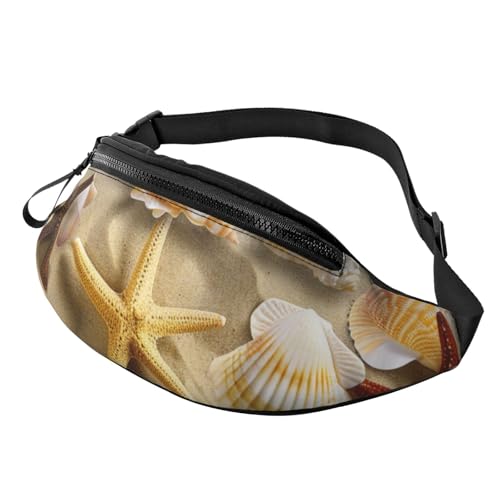 Hüfttasche mit Kopfhöreranschluss, Motiv: Muschel, Sandstrand, bedruckt, Uni, für Laufen, Wandern, Crossbody-Tasche für Damen und Herren, Schwarz , Einheitsgröße von JKLQWC