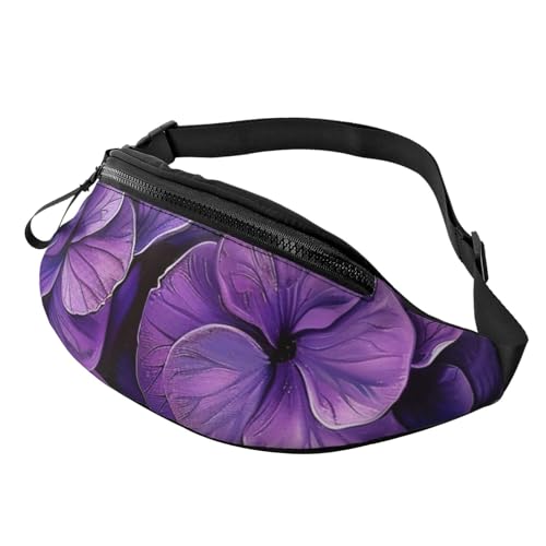Hüfttasche mit Kopfhöreranschluss, Motiv: violette Blumen, Unisex, zum Laufen, Wandern, Crossbody-Tasche für Damen und Herren, Schwarz , Einheitsgröße, Sling Rucksäcke von JKLQWC