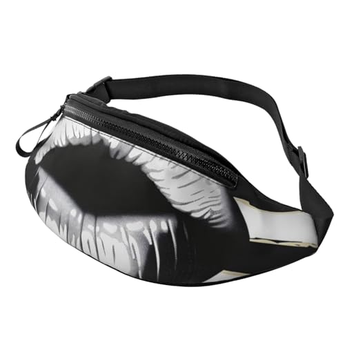 Hüfttasche mit Lippen-Aufdruck in Schwarz und Weiß gestreift, mit Kopfhöreranschluss, personalisierte Bauchtasche, Unisex, Laufen, Wandern, Crossbody-Tasche für Männer und Frauen, Schwarz , von JKLQWC