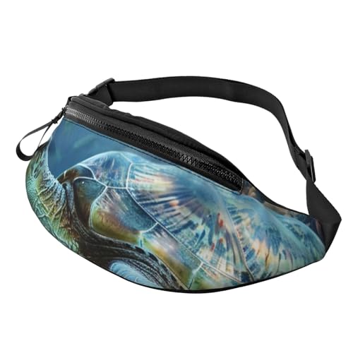 Hüfttasche mit Meeresschildkröte mit Fischen, bedruckt, mit Kopfhöreranschluss, personalisierte Bauchtaschen, Uni, Laufen, Wandern, Crossbody-Tasche für Männer und Frauen, Schwarz , Einheitsgröße von JKLQWC
