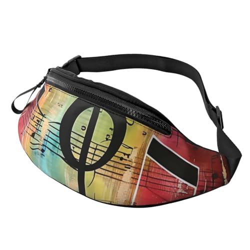 Hüfttasche mit Musiknotenaufdruck, mit Kopfhöreranschluss, personalisierte Bauchtaschen, Unisex, Laufen, Wandern, Crossbody-Tasche für Männer und Frauen, Schwarz , Einheitsgröße, Sling Rucksäcke von JKLQWC
