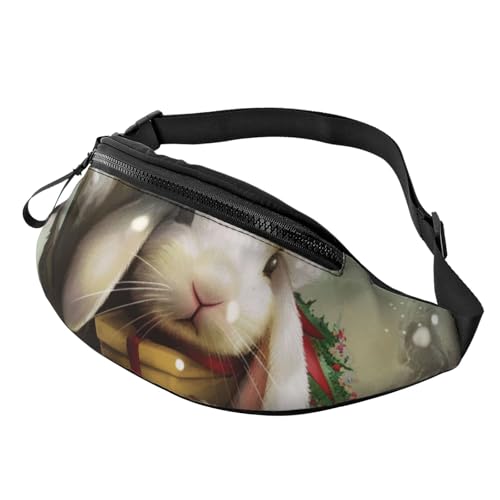 Hüfttasche mit Weihnachts-Hasen-Motiv, bedruckt, mit Kopfhöreranschluss, personalisierbar, Unisex, Laufen, Wandern, Crossbody-Tasche für Männer und Frauen, Schwarz , Einheitsgröße, Sling Rucksäcke von JKLQWC
