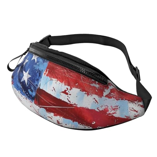 Hüfttasche mit amerikanischer Flagge, Motiv: Unabhängigkeit, 4. Juli, bedruckt, mit Kopfhöreranschluss, Unisex, zum Laufen, Wandern, Crossbody-Tasche für Männer und Frauen, Schwarz , Einheitsgröße, von JKLQWC