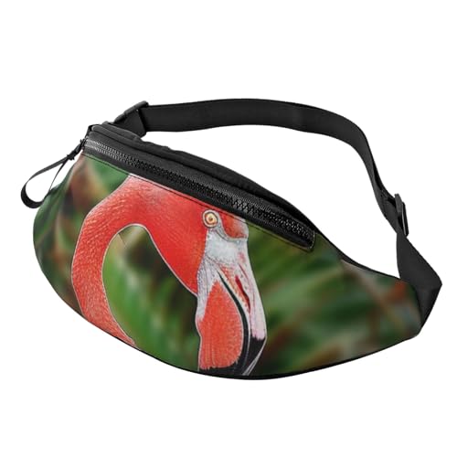 Hüfttasche mit niedlichem Flamingo-Druck, mit Kopfhöreranschluss, personalisierte Bauchtaschen, Uni, Laufen, Wandern, Crossbody-Tasche für Männer und Frauen, Schwarz , Einheitsgröße von JKLQWC