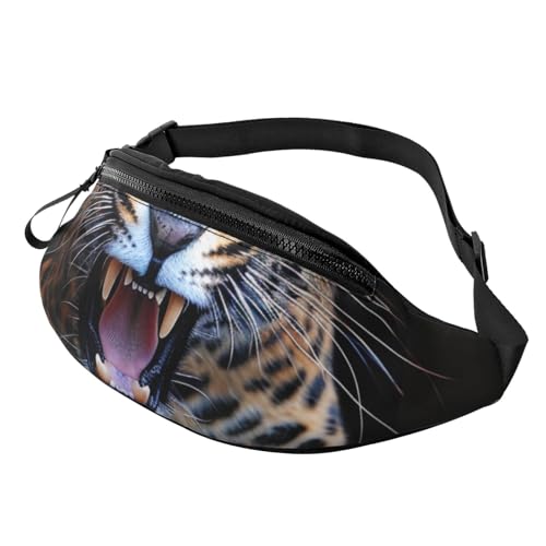 Hüfttasche mit niedlichem Leopardenmuster, mit Kopfhöreranschluss, personalisierte Bauchtasche, Unisex, Laufen, Wandern, Crossbody-Tasche für Männer und Frauen, Schwarz , Einheitsgröße, Sling von JKLQWC