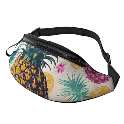 Hüfttasche mit tropischer Ananas-Aufdruck, mit Kopfhöreranschluss, personalisierte Bauchtaschen, Unisex, Laufen, Wandern, Crossbody-Tasche für Männer und Frauen, Schwarz , Einheitsgröße, Sling von JKLQWC