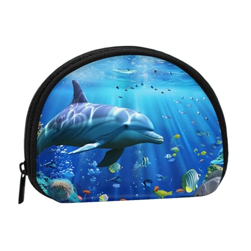 JKLQWC 3D-Unterwasserwelt Fisch-Delphi-bedruckte Münzbörse für Damen, niedlich, kleine Kleingeldbörse, Mini-Münzgeldbörse, Beutel mit Reißverschluss, Schwarz , Einheitsgröße, Modern von JKLQWC