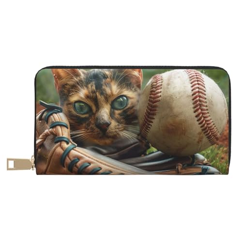 JKLQWC Baseball- und Katzen-bedruckte lange Geldbörse für Damen und Herren, lustige PU-Leder-Geldbörse mit Münzgeldbörse und Kartenhalter, weiß, Einheitsgröße, Modern von JKLQWC