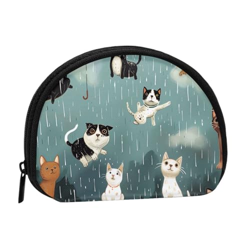 JKLQWC Bedruckte Münzgeldbörse für Damen, Motiv: Regenkatzen und Hunde, niedlich, kleine Kleingeldbörse mit Reißverschluss, Schwarz , Einheitsgröße, Modern von JKLQWC