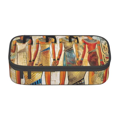 JKLQWC Bedrucktes Federmäppchen für Frauen im alten Ägypten, niedliches Federmäppchen, großes Fassungsvermögen, Reißverschluss, Federmäppchen, Organizer für Büro, Schule, Reisen, Schwarz , von JKLQWC