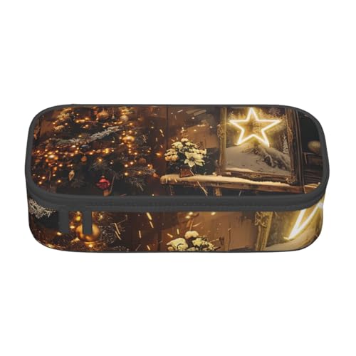 JKLQWC Bedrucktes Federmäppchen mit Aufschrift "Merry Christmas and Happy New Year", niedliches Federmäppchen, großes Fassungsvermögen, Reißverschlussfach, Organizer für Büro, Schule, Reisen, Schwarz JKLQWC Bedrucktes Federmäppchen mit Aufschrift "Merry Christmas and Happy New Year", niedliches Federmäppchen, großes Fassungsvermögen, Reißverschlussfach, Organizer für Büro, Schule, Reisen, Schwarz von JKLQWC