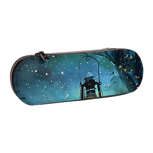 JKLQWC Bedrucktes Federmäppchen mit Glühwürmchen und Laterne, niedliches Federmäppchen, PU-Leder, Reißverschluss, Federmäppchen, Organizer für Büro, Schule, Reisen, Schwarz , Einheitsgröße von JKLQWC