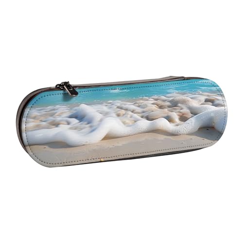 JKLQWC Bedrucktes Federmäppchen mit Meeresstrand, niedliches Federmäppchen, PU-Leder, Reißverschluss, Federmäppchen, Organizer für Büro, Schule, Reisen, Schwarz , Einheitsgröße, Schulranzen von JKLQWC