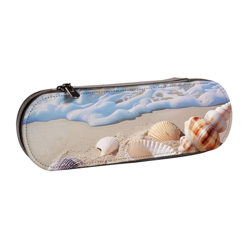 JKLQWC Bedrucktes Federmäppchen mit Muscheln am Strand, niedliches Federmäppchen, PU-Leder, Reißverschluss, Federmäppchen, Organizer für Büro, Schule, Reisen, Schwarz , Einheitsgröße, Schulranzen von JKLQWC