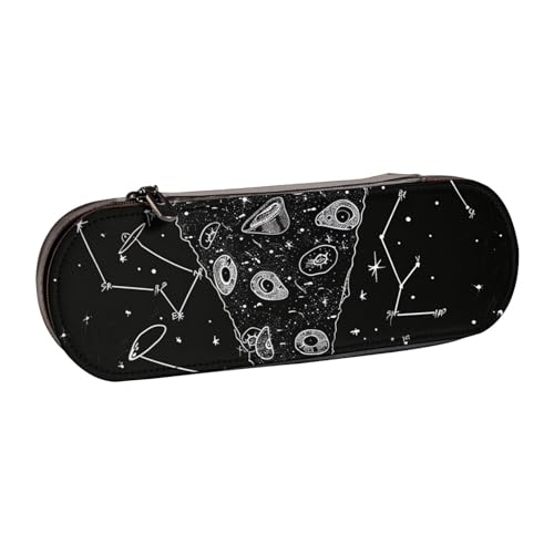 JKLQWC Bedrucktes Federmäppchen mit Pizzasternbild, niedliches Stifteetui, PU-Leder, Reißverschluss, Federmäppchen, Organizer für Büro, Schule, Reisen, Schwarz , Einheitsgröße, Schulranzen von JKLQWC