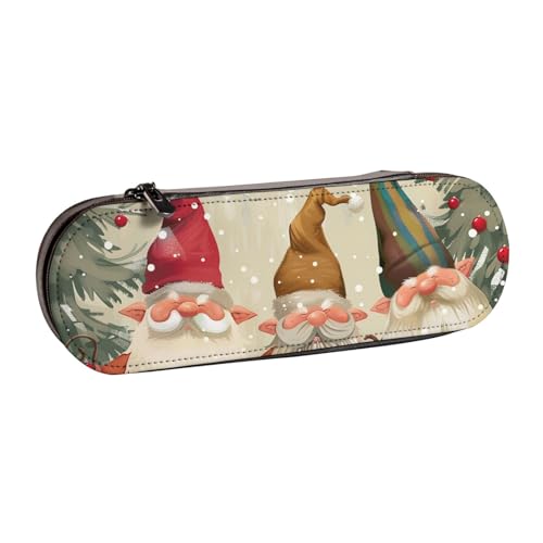 JKLQWC Bedrucktes Federmäppchen mit Weihnachts-Zwergen, niedliches Stifteetui, PU-Leder, Reißverschluss, Federmäppchen, Organizer für Büro, Schule, Reisen, Schwarz , Einheitsgröße, Schulranzen von JKLQWC
