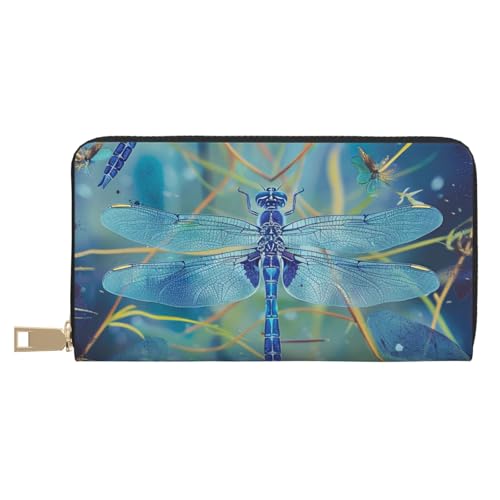 JKLQWC Blaue Libelle bedruckte lange Geldbörse für Damen und Herren, lustige PU-Leder-Geldbörse mit Münzgeldbörse und Kartenhalter, weiß, Einheitsgröße, Modern von JKLQWC
