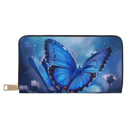JKLQWC Blaue Schmetterling bedruckte lange Geldbörse für Damen und Herren, lustige PU-Leder-Geldbörse mit Münzgeldbörse und Kartenhalter, weiß, Einheitsgröße, Modern von JKLQWC