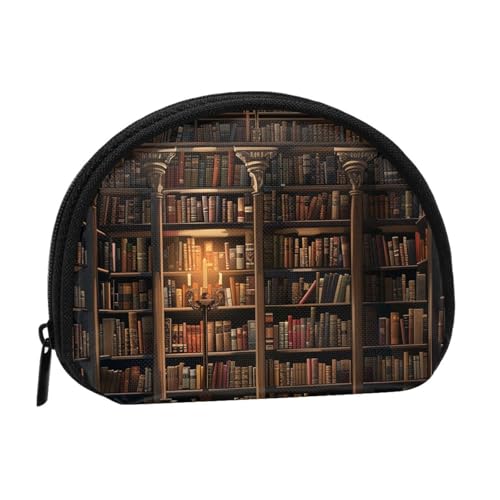 JKLQWC Book Room Mysterious Library bedruckte Münzbörse für Damen, niedlich, kleine Kleingeldbörse, Mini-Münzgeldbörse, Beutel mit Reißverschluss, Schwarz , Einheitsgröße, Modern von JKLQWC