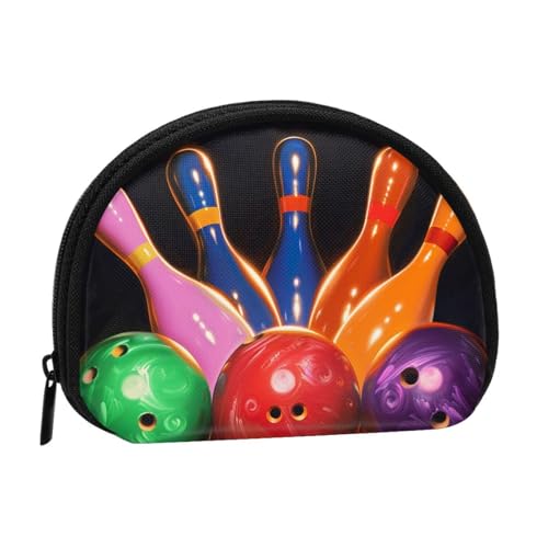 JKLQWC Bowlingbälle bedruckte Münzbörse für Damen, niedlich, kleine Kleingeldbörse, Mini-Münzgeldbörse, Beutel mit Reißverschluss, Schwarz , Einheitsgröße, Modern von JKLQWC