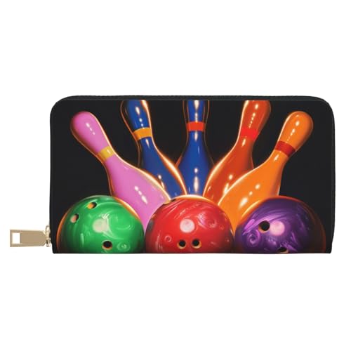 JKLQWC Bowlingbälle bedruckte lange Geldbörse für Damen und Herren, stilvolle und niedliche PU-Leder-Geldbörse mit Münzgeldbörse und Kreditkartenfach, weiß, Einheitsgröße, Modern von JKLQWC