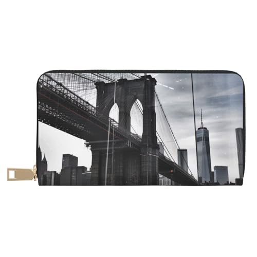 JKLQWC Brooklyn Bridge bedruckte lange Geldbörse für Damen und Herren, lustige PU-Leder-Geldbörse mit Münzgeldbörse und Kartenhalter, weiß, Einheitsgröße, Modern von JKLQWC