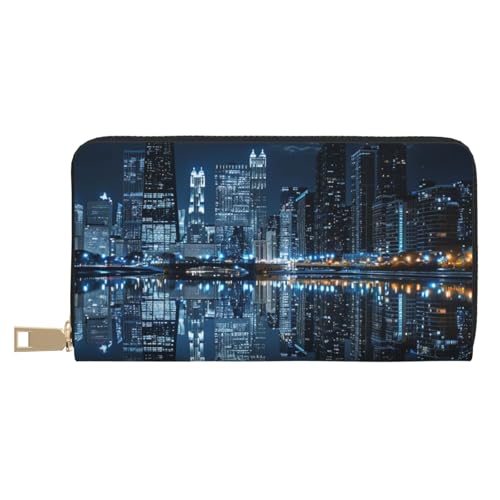 JKLQWC Chicago Reflected Printed Long Wallet for Women Men Funny PU Leather Wallet with Coin Purse and Card Holder, weiß, Einheitsgröße, Modern von JKLQWC