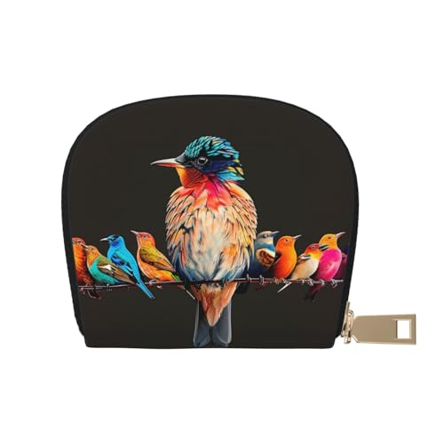 JKLQWC Colorful Bird 1 Printed Card Wallet for Women Men Cute Zipper Card Cases Holder Mini Coin Purse with 12 Card Slots, weiß, Einheitsgröße, Münztasche von JKLQWC