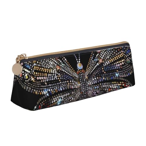 JKLQWC Cooles Piratenschiff bedrucktes Dreieck-Federmäppchen mit Reißverschluss – leichter Leder-Organizer für Schule, Büro, Reisen, Make-up, Bunte Strass-Schmetterlinge, Einheitsgröße, Schulranzen von JKLQWC