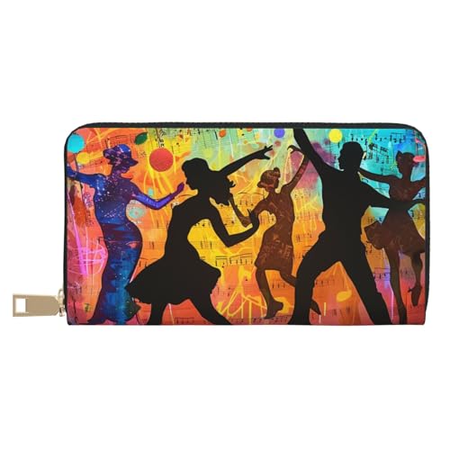 JKLQWC Dance with Music Printed Long Wallet for Women Men Stylish and Cute PU Leather Wallet with Coin Purse and Credit Card Holder, weiß, Einheitsgröße, Modern von JKLQWC