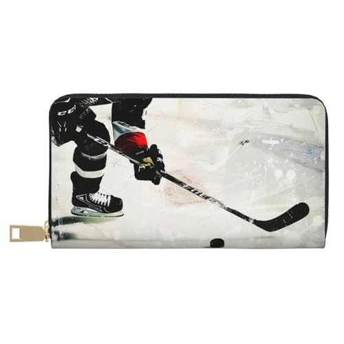 JKLQWC Eishockey-Kunstdruck lange Geldbörse für Damen und Herren, lustige PU-Leder-Geldbörse mit Münzgeldbörse und Kartenhalter, weiß, Einheitsgröße, Modern von JKLQWC