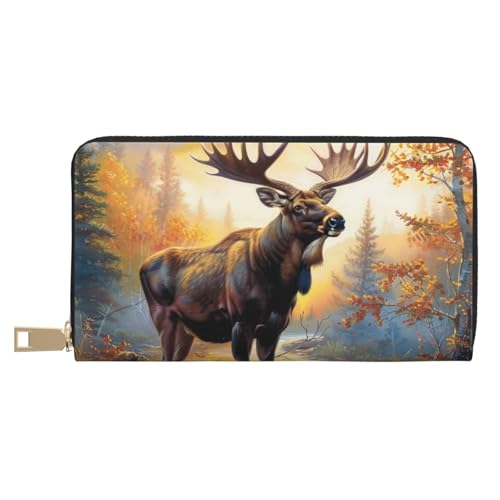 JKLQWC Elch Hirsch bedruckte lange Geldbörse für Damen Herren Lustige PU Leder Geldbörse mit Münzgeldbörse und Kartenhalter, weiß, Einheitsgröße, Modern von JKLQWC