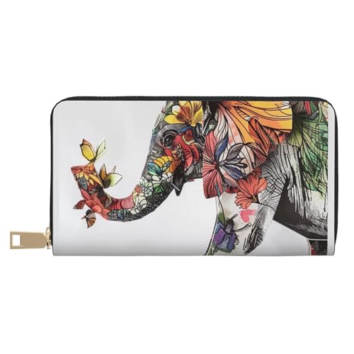 JKLQWC Elefant bedruckte lange Geldbörse für Damen und Herren, lustige PU-Leder-Geldbörse mit Münzgeldbörse und Kartenhalter, weiß, Einheitsgröße, Modern von JKLQWC