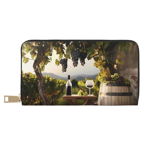 JKLQWC Farmhouse Rotwein-bedruckte lange Geldbörse für Damen und Herren, lustige PU-Leder-Geldbörse mit Münzgeldbörse und Kartenhalter, weiß, Einheitsgröße, Modern von JKLQWC