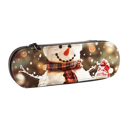 JKLQWC Federmäppchen, Motiv: Frohe Weihnachten, niedlicher Schneemann, bedruckt, aus PU-Leder, mit Reißverschluss, für Büro, Schule, Reisen, Schwarz , Einheitsgröße, Schulranzen von JKLQWC