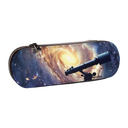 JKLQWC Federmäppchen, Motiv: Weltraum-Galaxie mit Teleskop, niedliches Federmäppchen, PU-Leder, Reißverschluss, Federmäppchen, Organizer für Büro, Schule, Reisen, Schwarz , Einheitsgröße, Schulranzen von JKLQWC