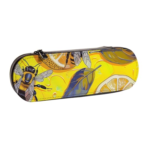 JKLQWC Federmäppchen, Motiv: gelbe Zitrone und Biene, niedliches Federmäppchen, PU-Leder, Reißverschluss, Federmäppchen, Organizer für Büro, Schule, Reisen, Schwarz , Einheitsgröße, Schulranzen von JKLQWC