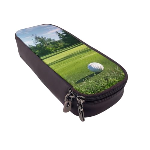 JKLQWC Federmäppchen für Golfplatz, Rasendruck, niedliches PU-Leder, Stiftebox, Tasche, Reißverschluss, Federmäppchen, Organizer für Büro, Schule, Schwarz , Einheitsgröße, Schulranzen von JKLQWC