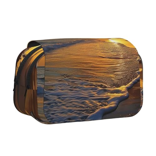 JKLQWC Federmäppchen für Kinder, Herren, Damen, zwei Ebenen, großes Fassungsvermögen, Make-up-Tasche, Organizer für Büro, Schule, Reisen, Strand mit Sonnenuntergang, Einheitsgröße, Schulranzen von JKLQWC