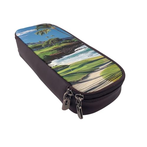 JKLQWC Federmäppchen für Mädchen und Jungen, Motiv: Hawaii, Strand, Golfplatz, niedliches PU-Leder, Stiftebox, Tasche, Reißverschluss, Federmäppchen, Organizer für Büro, Schule, Schwarz von JKLQWC