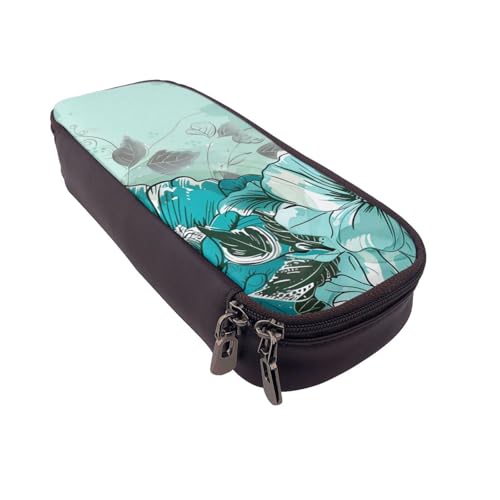 JKLQWC Federmäppchen für Mädchen und Jungen, niedliches PU-Leder, mit Reißverschluss, für Büro, Schule, Türkis, Schwarz , Einheitsgröße, Schulranzen von JKLQWC