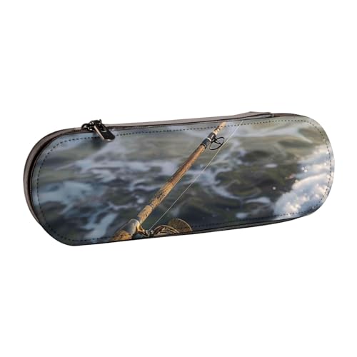 JKLQWC Federmäppchen mit Angelruten-Motiv, niedlich, PU-Leder, Reißverschluss, für Büro, Schule, Reisen, Schwarz , Einheitsgröße, Schulranzen von JKLQWC