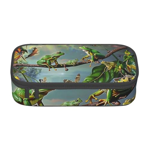 JKLQWC Federmäppchen mit Aufschrift "Many Frogs Sing on The Branches Summer Butterflies Printed Pencil Case Cute Pen Pencil Box Bag Large Capacity Compartment Zipper Pencil Pouch Organizer for Office von JKLQWC