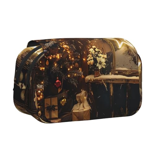 JKLQWC Federmäppchen mit Aufschrift "Merry Christmas", für Kinder, Herren, Damen, zwei Ebenen, großes Fassungsvermögen, Make-up-Tasche, Organizer für Büro, Schule, Reisen, Frohe Weihnachten und von JKLQWC