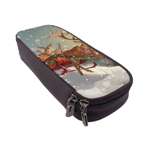 JKLQWC Federmäppchen mit Aufschrift "Merry Christmas" für Mädchen und Jungen, niedliches PU-Leder, Stiftebox, Tasche, Reißverschluss, Federmäppchen, Organizer für Büro, Schule, Schwarz , Einheitsgröße von JKLQWC