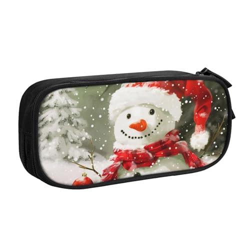 JKLQWC Federmäppchen mit Aufschrift "Merry Christmas with Happy Snowman", niedliches Federmäppchen, Reißverschluss, Aufbewahrungsbox, Halter für Büro, Schule, Teenager, Mädchen, Jungen, Erwachsene, von JKLQWC