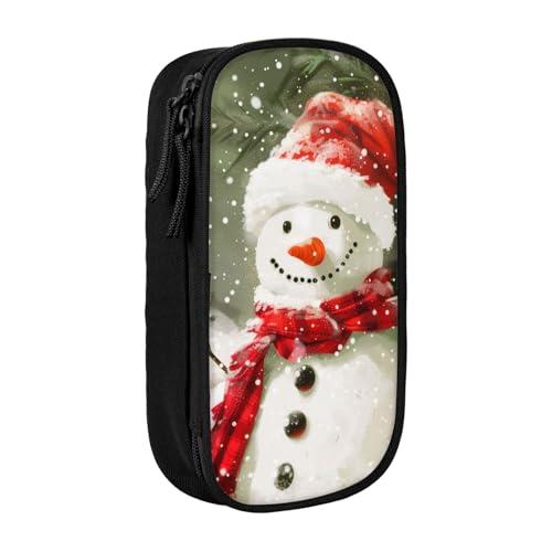 JKLQWC Federmäppchen mit Aufschrift "Merry Christmas with Happy Snowman", niedliches Stiftetui, große Stifttasche, tragbare Aufbewahrungsbox, Organizer für Büro, Schule, Teenager, Mädchen, Jungen, von JKLQWC