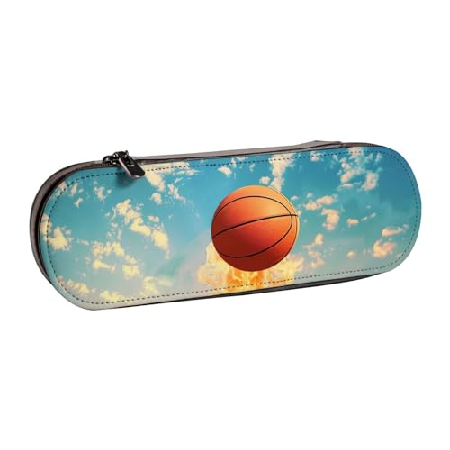 JKLQWC Federmäppchen mit Basketballdruck, niedliches Federmäppchen, PU-Leder, Reißverschluss, für Büro, Schule, Reisen, Schwarz , Einheitsgröße, Schulranzen von JKLQWC